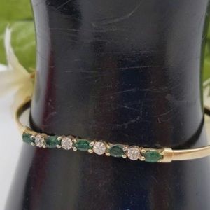 Vintage 10Kt Yellow Gold Emerald Diamond Accent Bangle